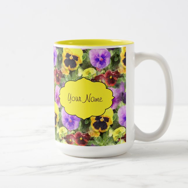 Caneca De Café Em Dois Tons Aguarela dos Pansies (Direita)