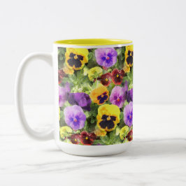 Caneca De Café Em Dois Tons Aguarela dos Pansies