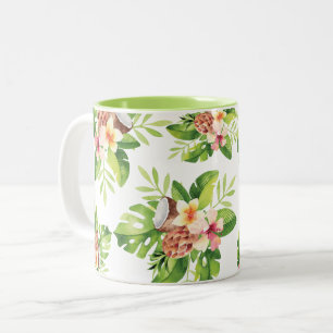 Caneca De Café Em Dois Tons Aguarela tropical floral