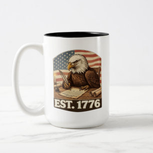 Caneca De Café Em Dois Tons Águia Careca Patriótica Pai Fundador 1776