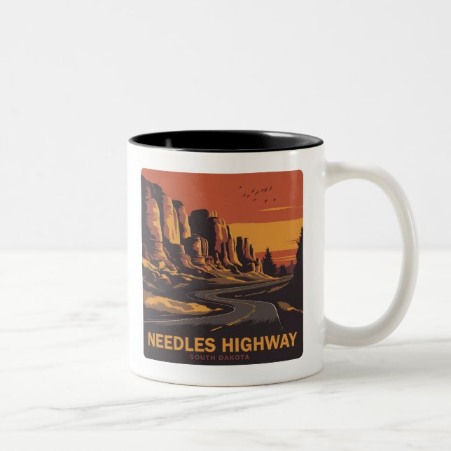 Caneca De Café Em Dois Tons Agulha Highway South Dakota Red Sky (Direita)