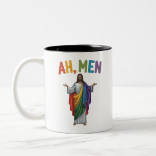 Caneca De Café Em Dois Tons Ah Homens Engraçado LGBT Orgulho Gay Jesus Bandeir