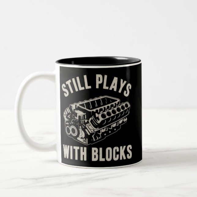 Caneca De Café Em Dois Tons Ainda Brinca com Blocos Divertido Mecânico de Carr (Esquerda)
