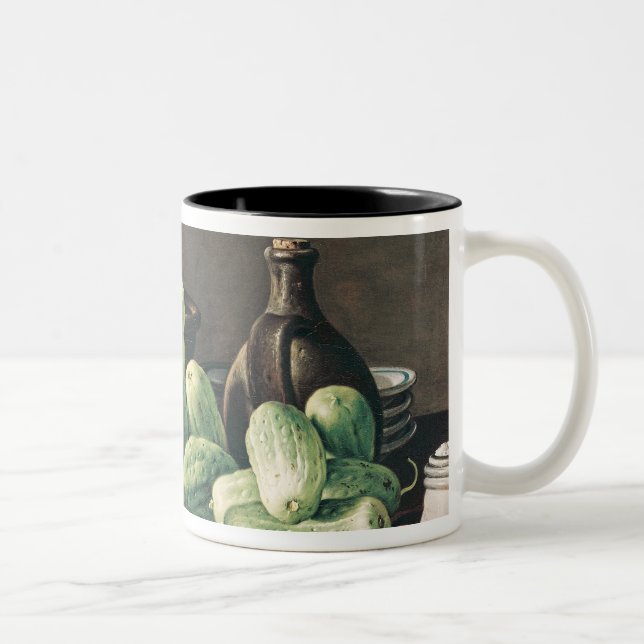 Caneca De Café Em Dois Tons Ainda vida com pepinos e tomates (Direita)