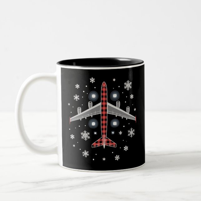 Caneca De Café Em Dois Tons Airplane Plaid Christmas Pilot (Esquerda)