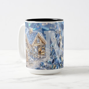 Caneca De Café Em Dois Tons Aldeia de Natal Joalheria Árvore Esmeralda de Cris