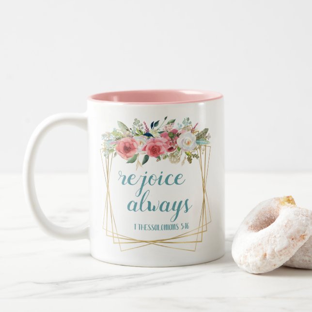 Caneca De Café Em Dois Tons Alegrai-vos Sempre (Com Donut)