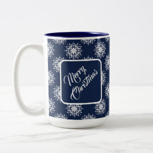 Caneca De Café Em Dois Tons Alegria de Floco de Neve de Natal Azul Desbotado