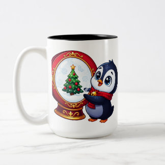 Caneca De Café Em Dois Tons Alegria de Natal em Globo de Neve de Pinguim