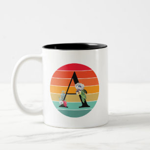Caneca De Café Em Dois Tons Alfabeto Floral A Monograma de Pôr do Sol Retrô