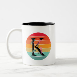 Caneca De Café Em Dois Tons Alfabeto Floral K Monograma Retro Pôr do Sol