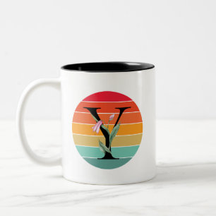 Caneca De Café Em Dois Tons Alfabeto Floral Y Monograma Retro Pôr do Sol
