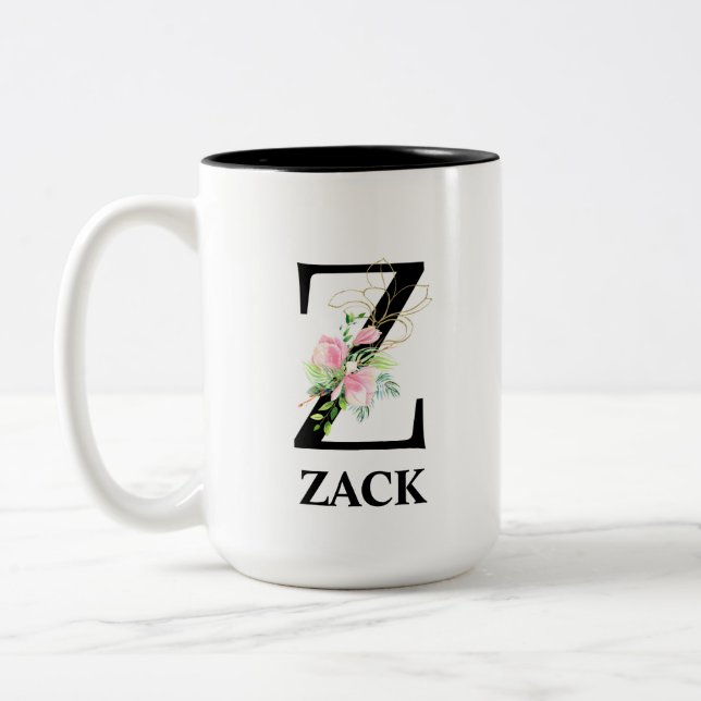 Caneca De Café Em Dois Tons Alfabeto Z floral bonito (Esquerda)