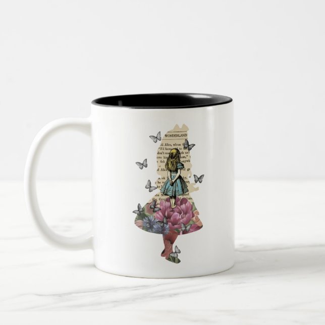 Caneca De Café Em Dois Tons Alice no jardim mágico do país das maravilhas - (Esquerda)