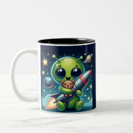 CANECA DE CAFÉ EM DOIS TONS ALIEN COM UM FOGUETE