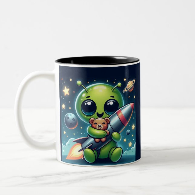 CANECA DE CAFÉ EM DOIS TONS ALIEN COM UM FOGUETE (Esquerda)
