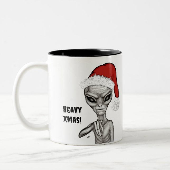 Caneca De Café Em Dois Tons Alienígena ruim, Natal pesado! (Esquerda)