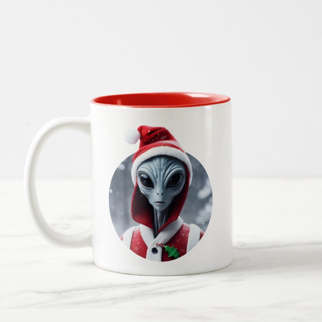 Caneca De Café Em Dois Tons Alienígena Santa Claus (Esquerda)