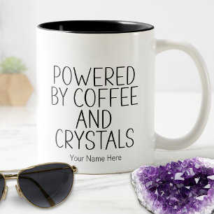 Caneca De Café Em Dois Tons Alimentado Por Café & Cristais Citação Metafísica