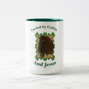 Caneca De Café Em Dois Tons Alimentado por Café e Jesus. Cavalo