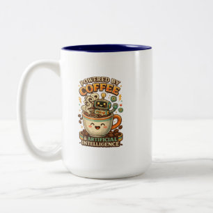 Caneca De Café Em Dois Tons Alimentado por café e tecnologia retrô de IA Gráfi