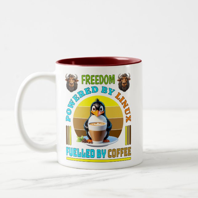 Caneca De Café Em Dois Tons Alimentado Por Linux - Alimentado Por Café (Esquerda)