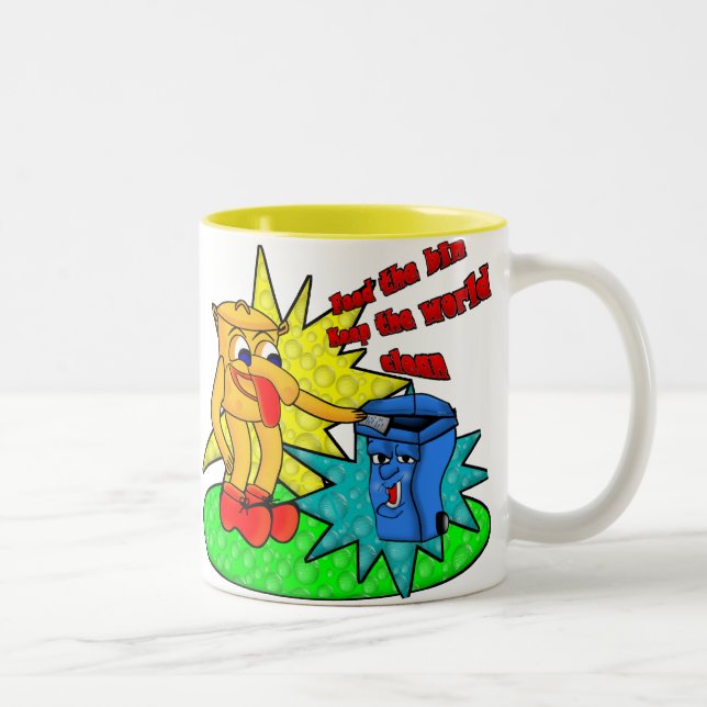 Caneca De Café Em Dois Tons Alimente a caixa - Mantenha o mundo limpo (Direita)
