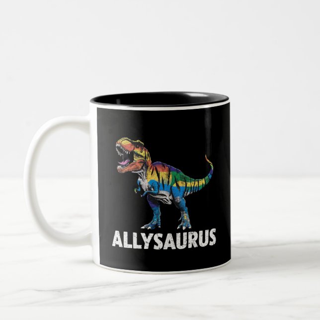 Caneca De Café Em Dois Tons Allysaurus LGBT Dinossaur Rainbow Flag Ally LGBT (Esquerda)