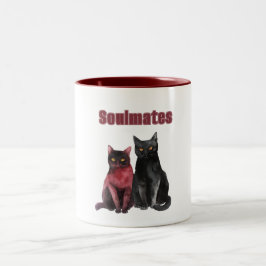 Caneca De Café Em Dois Tons Almas Gêmeas de Gatos Pretos Vermelhos
