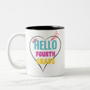 Caneca De Café Em Dois Tons Alô 4º ano Melhor presente para 1rua dia de esco