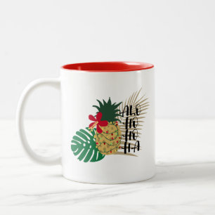 Caneca De Café Em Dois Tons ALO-HO-HO-HA-HA-abacaxi tropical havaiano