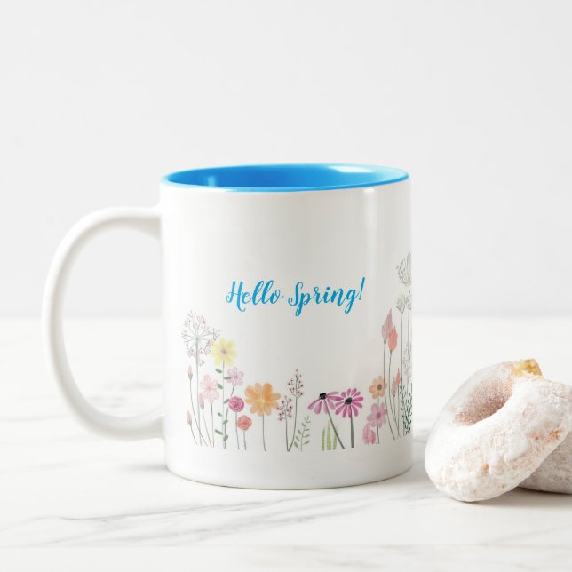 Caneca De Café Em Dois Tons Alô Primavera Coffee Mug (Com Donut)