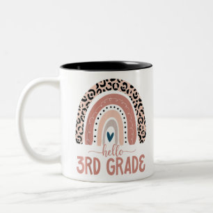 Caneca De Café Em Dois Tons Alô Professor do 3º ano Leopard Rainbow Voltar par