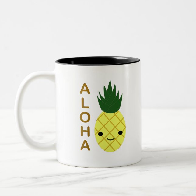 Caneca De Café Em Dois Tons Aloha Cute Kawaii Pineapple (Esquerda)