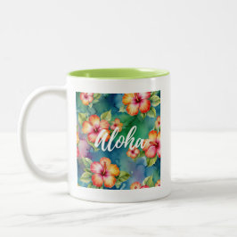 Caneca De Café Em Dois Tons Aloha lindo padrão de flor de hibisco Havaí