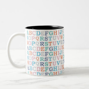 Caneca De Café Em Dois Tons Alphabet de Cutes Coloridos ABC.