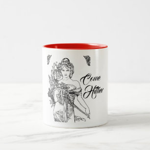 Caneca De Café Em Dois Tons Alphonse mucha art nouveau flores
