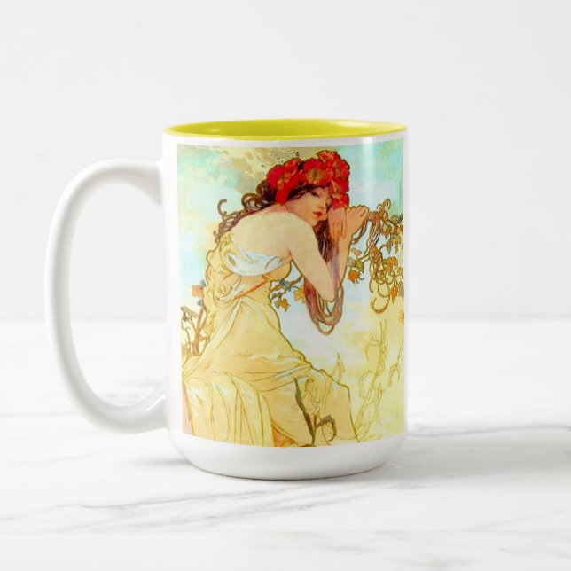 Caneca De Café Em Dois Tons Alphonse Mucha Art Nouveau Summer (Esquerda)