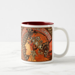 Caneca De Café Em Dois Tons Alphonse Mucha Linda Arte Nouveau Lady Mug/Cup