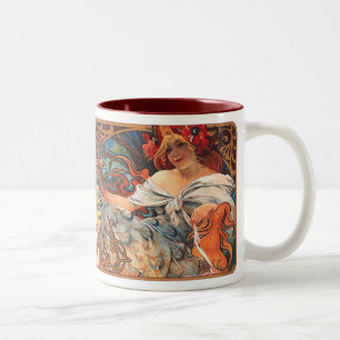 Caneca De Café Em Dois Tons Alphonse Mucha Nouveau Biscuit Lady Coffee Mug