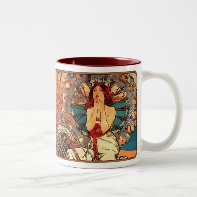 Caneca De Café Em Dois Tons Alphonse Mucha Nouveau Bonito Lady Coffee Mug (Direita)