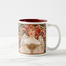 Alphonse Mucha Nouveau Lady Coffee Mug em Pinks