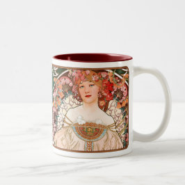 Caneca De Café Em Dois Tons Alphonse Mucha Nouveau Lady Coffee Mug em Pinks