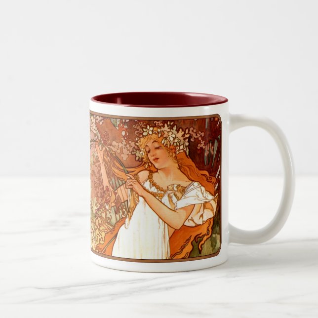 Caneca De Café Em Dois Tons Alphonse Mucha Nouveau Primavera Lady Coffee Cup (Direita)