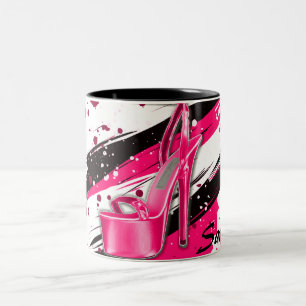 Caneca De Café Em Dois Tons Altos Calores Pretos, Rosa e Branco