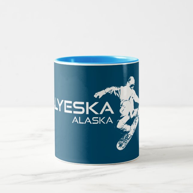 Caneca De Café Em Dois Tons Alyeska Alaska Snowboarder (Centro)
