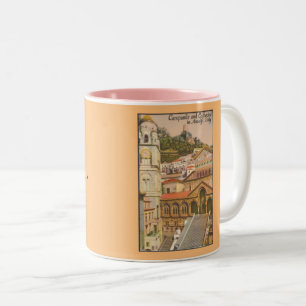 Caneca De Café Em Dois Tons Amalfi, Cartão postal de Viagens vintage italiano