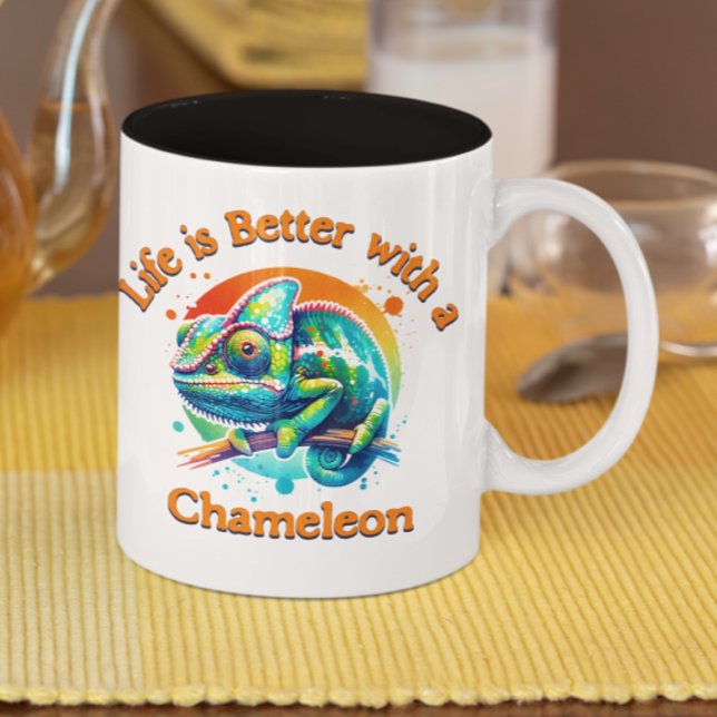 Caneca De Café Em Dois Tons Amante de Chameleon, dono da água, réptil (Criador carregado)