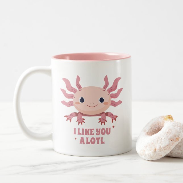 Caneca De Café Em Dois Tons Amante de os animais Moderno Engraçado Axolotl Eng (Com Donut)
