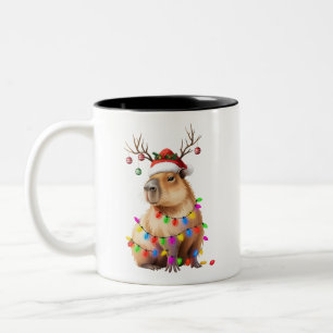 Caneca De Café Em Dois Tons Amante do Animal Capivara Luzes de Natal Cappy Xma